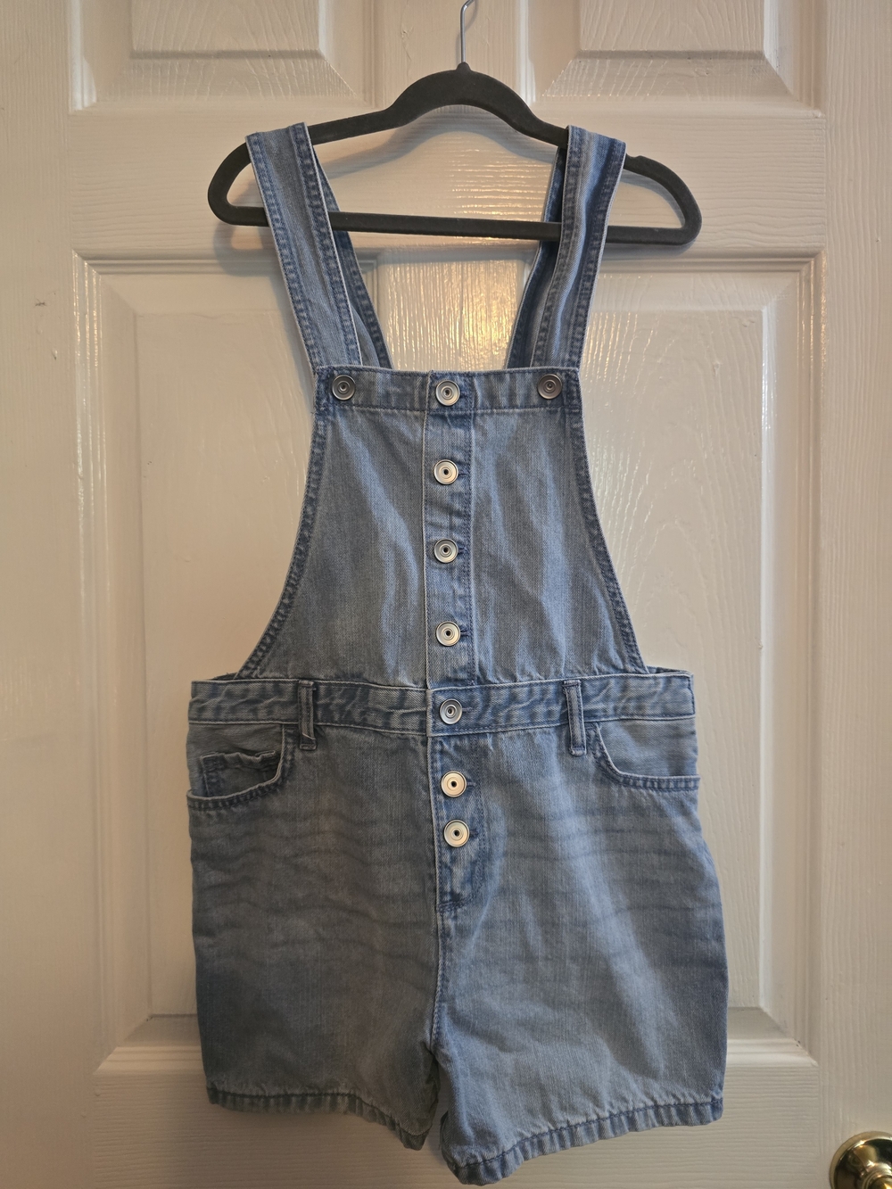 Girls Denim Button-Front Overall Shorts